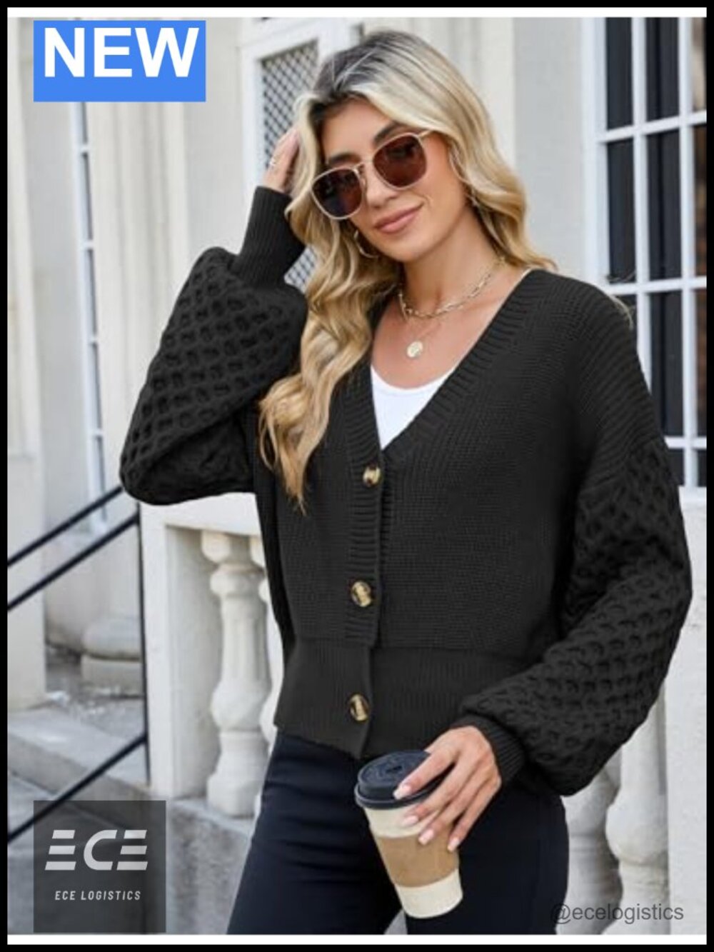 Cable Knit Button Down Drop Shoulder Chunky Sweater Cardigan - Picture 4 of 6